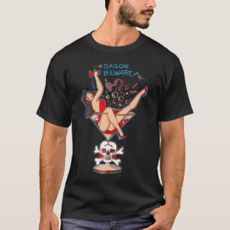 Sailor Pas op Pin Up Meisje In Martini Glas Tattoo T-shirt