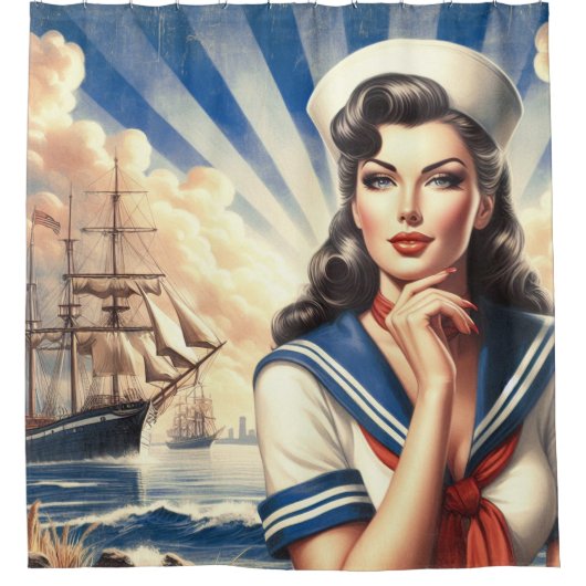 Sailor Pin Up Douchegordijn (Voorkant)