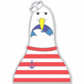 Sailor Seagull Bird Eet a Fish Kinder Nautical Sticker (Voorkant)