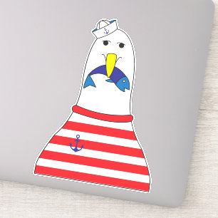 Sailor Seagull Bird Eet a Fish Kinder Nautical Sticker