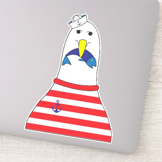Sailor Seagull Bird Eet a Fish Kinder Nautical Sticker (Detail)