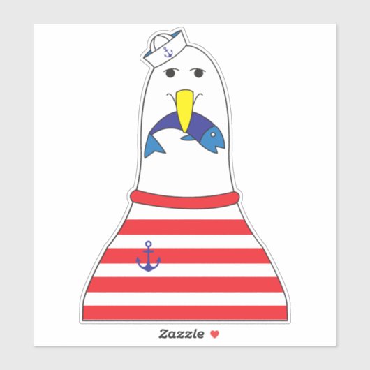 Sailor Seagull Bird Eet a Fish Kinder Nautical Sticker (Vel)