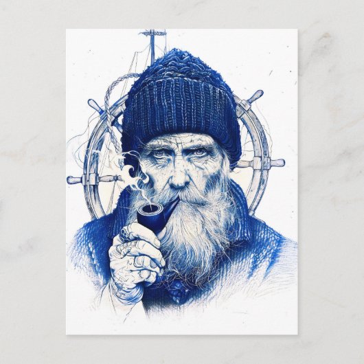 Sailor Steering Wooden Ship Wheel With Pipe Briefkaart (Voorkant)