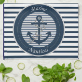 Sailor Stripes Anchor en Rope op witte achtergrond Theedoek (Gevouwen)