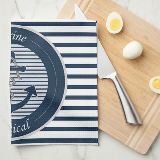 Sailor Stripes Anchor en Rope op witte achtergrond Theedoek (Quarter Fold)