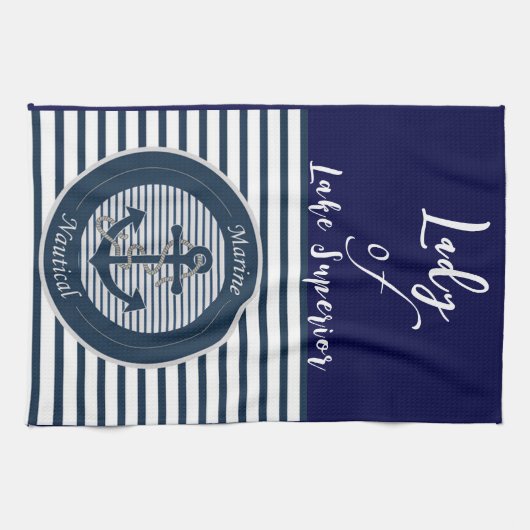 Sailor Stripes Anchor en Rope op witte achtergrond Theedoek (Horizontaal)