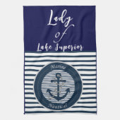 Sailor Stripes Anchor en Rope op witte achtergrond Theedoek (Verticaal)