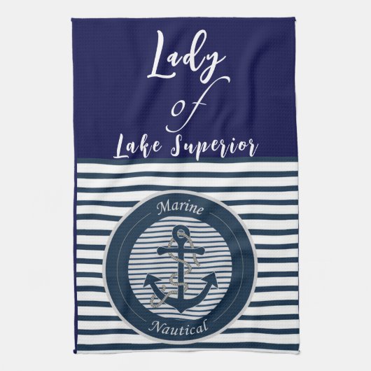 Sailor Stripes Anchor en Rope op witte achtergrond Theedoek (Verticaal)