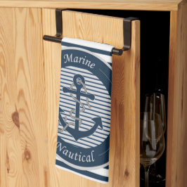 Sailor Stripes Anchor en Rope op witte achtergrond Theedoek