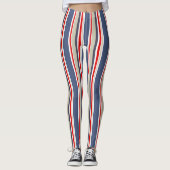 Sailor Stripes Nautical Blue, Red, White, Grey Leggings (Voorkant)