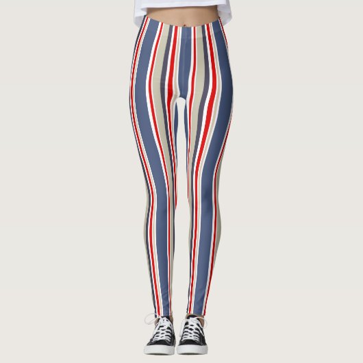 Sailor Stripes Nautical Blue, Red, White, Grey Leggings (Voorkant)