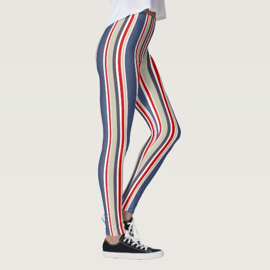 Sailor Stripes Nautical Blue, Red, White, Grey Leggings (Rechts)