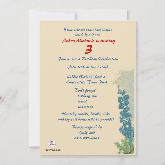 Sailor Suit Boy Birthday Party Invitation Kaart (Achterkant)