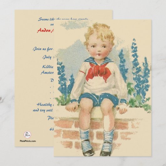 Sailor Suit Boy Birthday Party Invitation Kaart (Voorkant / Achterkant)