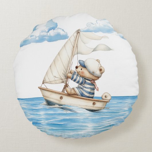 Sailor Teddy Bear Rond Kussen (Achterkant)