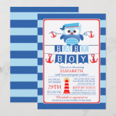 Sailor Uil Nautical Boy Baby shower Uitnodiging (Voorkant / Achterkant)