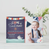 Sailor verjaardagsuitnodiging kom varen weg nautis kaart (Staand voorkant)