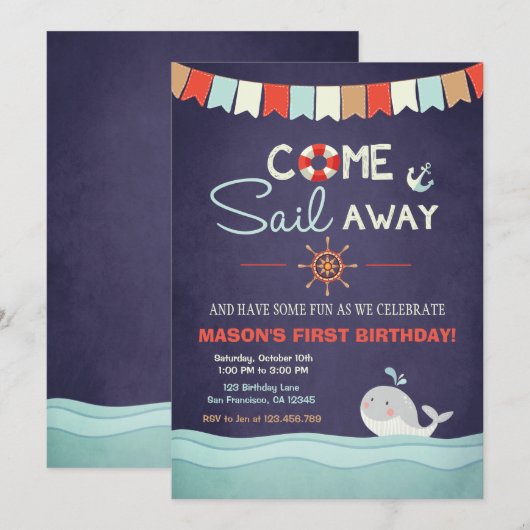 Sailor verjaardagsuitnodiging kom varen weg nautis kaart (Voorkant / Achterkant)