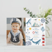 Sailor Waterverf Whale Zee 1e Verjaardag Kaart (Staand voorkant)