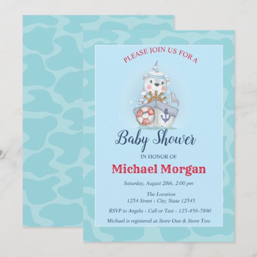 Sailor, Zee, Ahoy Het is een Baby shower. Kaart (Voorkant / Achterkant)