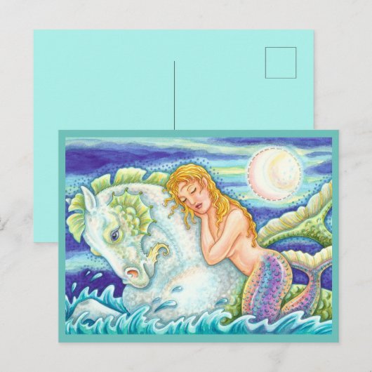 SAILOR'S FANTASY MERMAID RIDING MERHORSE, SEAHORSE BRIEFKAART (Voorkant / Achterkant)