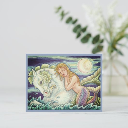 SAILOR'S FANTASY MERMAID RIDING MERHORSE, SEAHORSE BRIEFKAART (Staand voorkant)