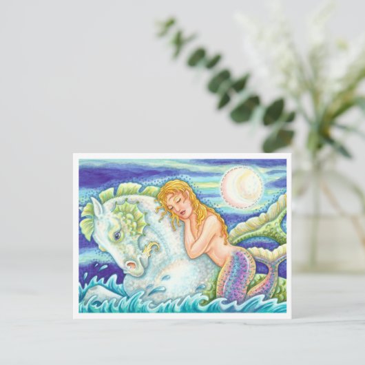 SAILOR'S FANTASY MERMAID RIDING MERHORSE, SEAHORSE BRIEFKAART (Staand voorkant)