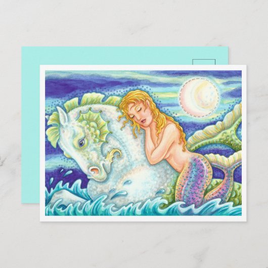 SAILOR'S FANTASY MERMAID RIDING MERHORSE, SEAHORSE BRIEFKAART (Voorkant / Achterkant)
