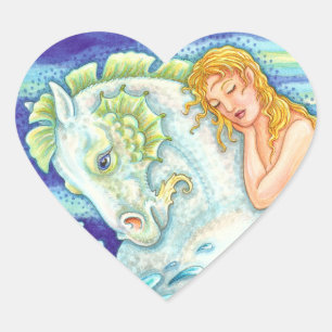 SAILOR'S FANTASY MERMAID RIDING MERHORSE, SEAHORSE HART STICKER