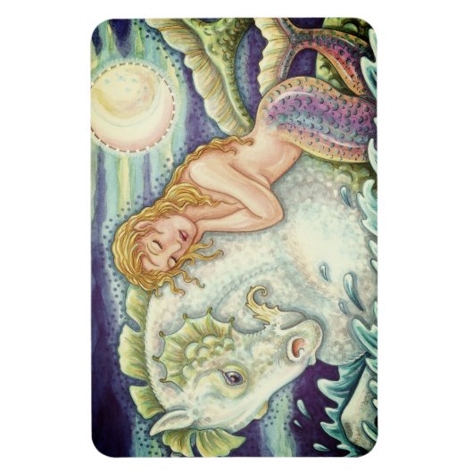 SAILOR'S FANTASY MERMAID RIDING MERHORSE, SEAHORSE MAGNEET (Verticaal)