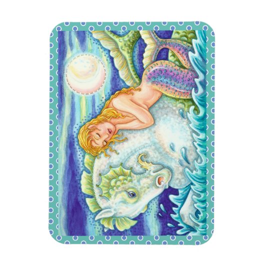 SAILOR'S FANTASY MERMAID RIDING MERHORSE, SEAHORSE MAGNEET (Verticaal)