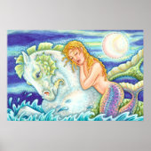 SAILOR'S FANTASY MERMAID RIDING MERHORSE, SEAHORSE POSTER (Voorkant)