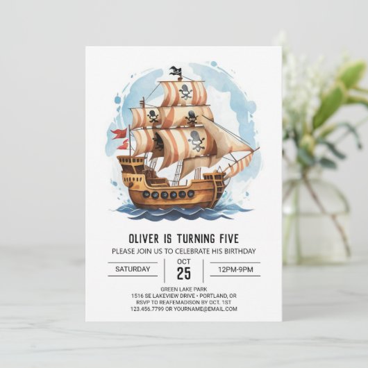 Sails Custom Jolly Roger Pirate Verjaardag Kaart (Staand voorkant)