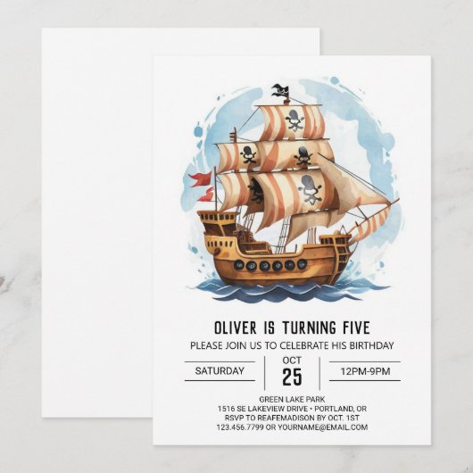 Sails Custom Jolly Roger Pirate Verjaardag Kaart (Voorkant / Achterkant)