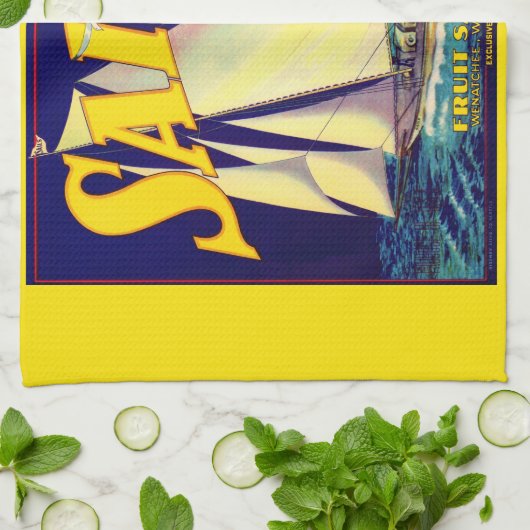 Sails Northwest Apples, 1930s, op label afdrukken Theedoek (Gevouwen)