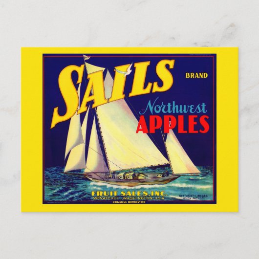 Sails Northwest Apples etiket uit de jaren '30 Briefkaart (Voorkant)