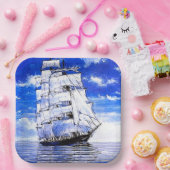 SAILSCHIP IN BLAUWE WATEREN PAPIEREN BORDJE (Feest)