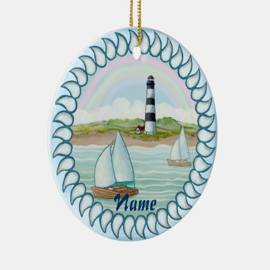 Sailships Lighthouse aangepaste naam ornament (Rechts)