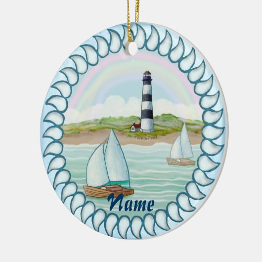 Sailships Lighthouse aangepaste naam ornament (Links)