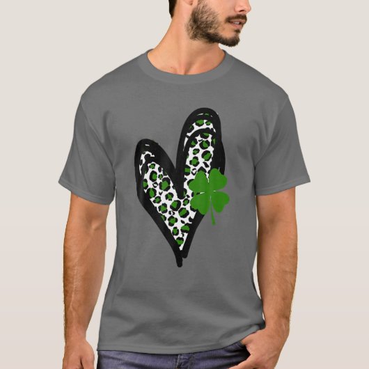 Sain Patrick's Day - Love Shamrock Leopard Hear T-shirt (Voorkant)
