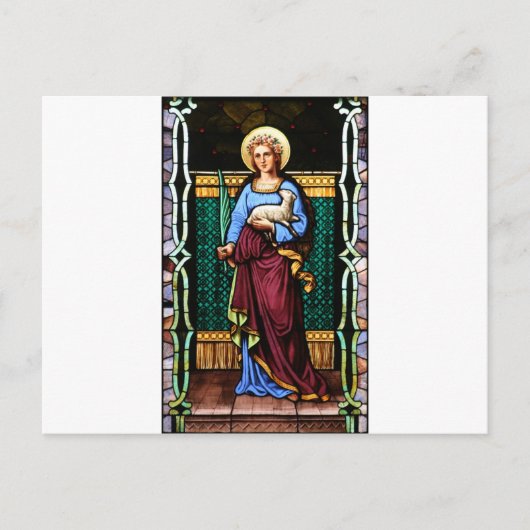 Saint Agnes (Agnes van Rome) - Glas in lood kunst Briefkaart (Voorkant)