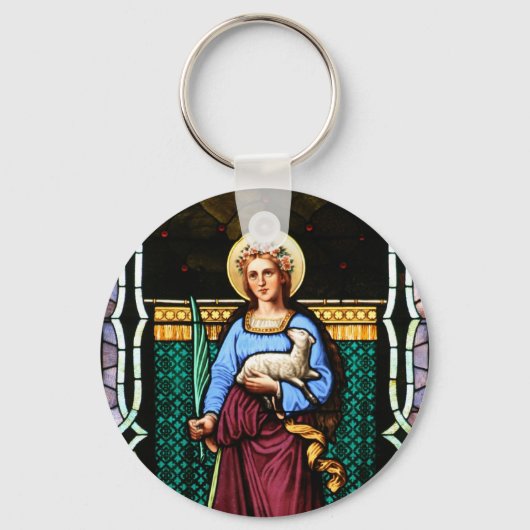 Saint Agnes (Agnes van Rome) - Glas in lood kunst Sleutelhanger (Voorkant)