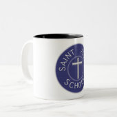 Saint Alice School Traditie Blauw en Wit Patch Tweekleurige Koffiemok (Voorkant links)
