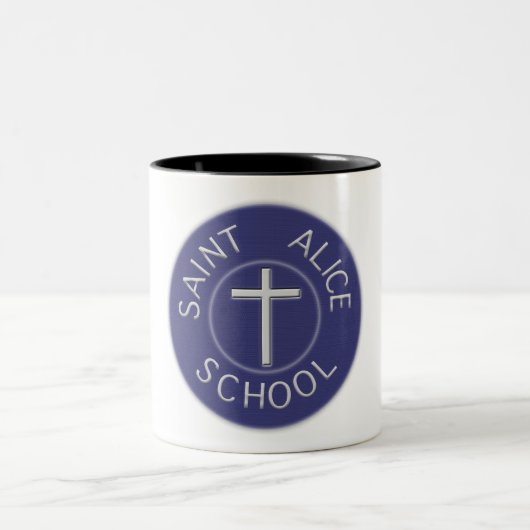 Saint Alice School Traditie Blauw en Wit Patch Tweekleurige Koffiemok (Center)