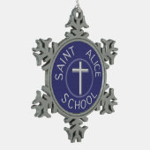 Saint Alice School Traditioneel Blauw en Wit Tin Sneeuwvlok Ornament (Links)