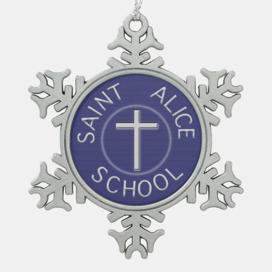 Saint Alice School Traditioneel Blauw en Wit Tin Sneeuwvlok Ornament (Voorkant)