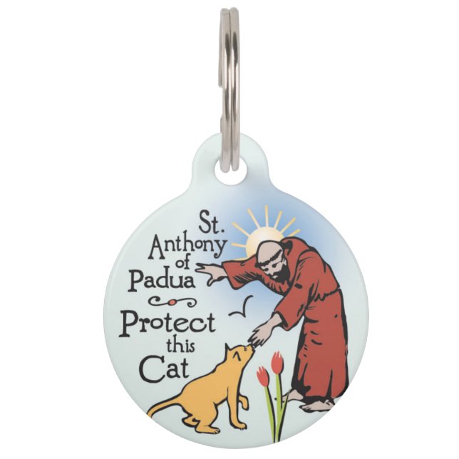 Saint Anthony van Padua, bescherm dit kat, label v Huisdierpenning (Voorkant)