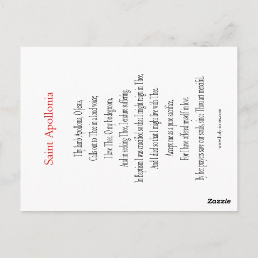 Saint Apollonia Prayer Card Briefkaart (Achterkant)