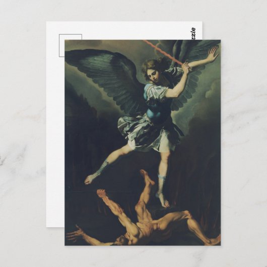 Saint Archangel Michael verslaat de duivel Briefkaart (Voorkant / Achterkant)