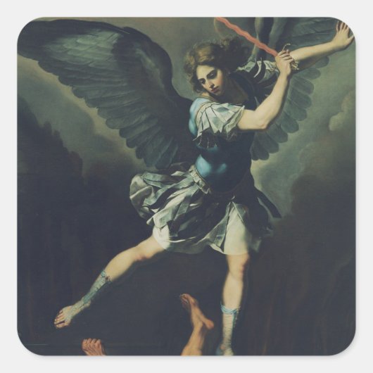 Saint Archangel Michael verslaat de duivel Vierkante Sticker (Voorkant)